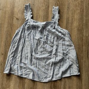 Listicle Blue and White Striped Ruffle Tank Top